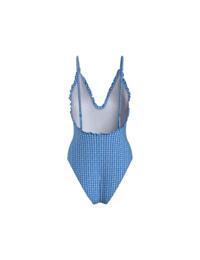 Tommy Hilfiger Tommy Gingham Plunge One Piece Swimsuit Island Blue and White Gingham