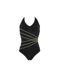 Pour Moi Energy Recycled Material V Neck Swimsuit Black/Lime
