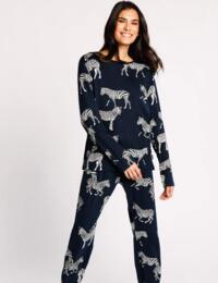 Chelsea Peers Long Pyjama Set Navy Zebra Print