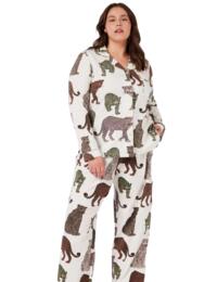 Chelsea Peers Long Pyjama Set Cream Leopard Print