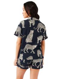 Chelsea Peers Short Pyjama Set Navy Leopard Print