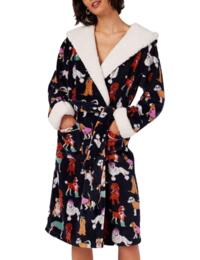 Chelsea Peers Hooded Dressing Gown Navy Posh Dog Print