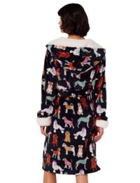 Chelsea Peers Hooded Dressing Gown Navy Posh Dog Print