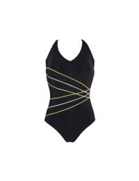 Pour Moi Energy Chlorine Resistant V Neck Linear Swimsuit Black/Lime