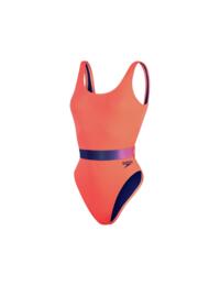 Speedo Belted Swimsuit Orange/Purple