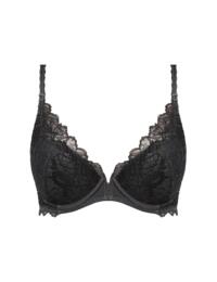 Wacoal Lace Perfection Plunge Push Up Bra Charcoal 