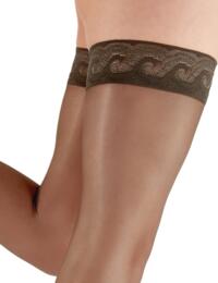 Pretty Polly Nylons 10D Gloss Lace Top Hold Ups Barely Black