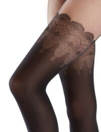 Pretty Polly Continuity Fashion Lace Mock Hold Ups Black 