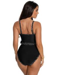 Pour Moi Rhodes Belted Removable Straps Tummy Control Swimsuit Black/White