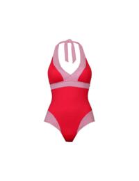 Pour Moi Positano Halterneck Swimsuit Red/White