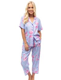 Cyberjammies Zoey Pyjama Top Blue Flamingo Print