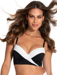 Pour Moi Fifth Avenue Underwired Longline Padded Bikini Top Black/White