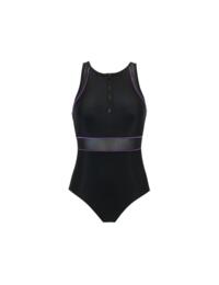Pour Moi Energy Recycled Material High Neck Swimsuit Black/Purple