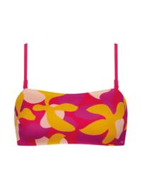 Shore Flower Horn Strapless Bikini Swim Top Pink/Dark Combination