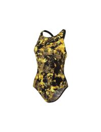 Speedo Allover Powerback Swimsuit Black/Yellow