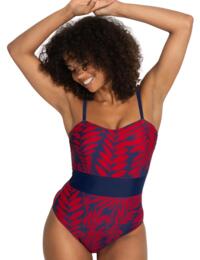 Pour Moi Palermo Panelled Tummy Control Swimsuit Navy/Red